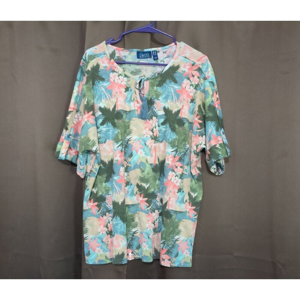 D & Co Beach Women's Plus Size 1X Tropical Crepe Tunic Top